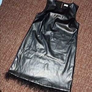 For Cynthia faux leather sheath mini dress with feather hem women’s Small